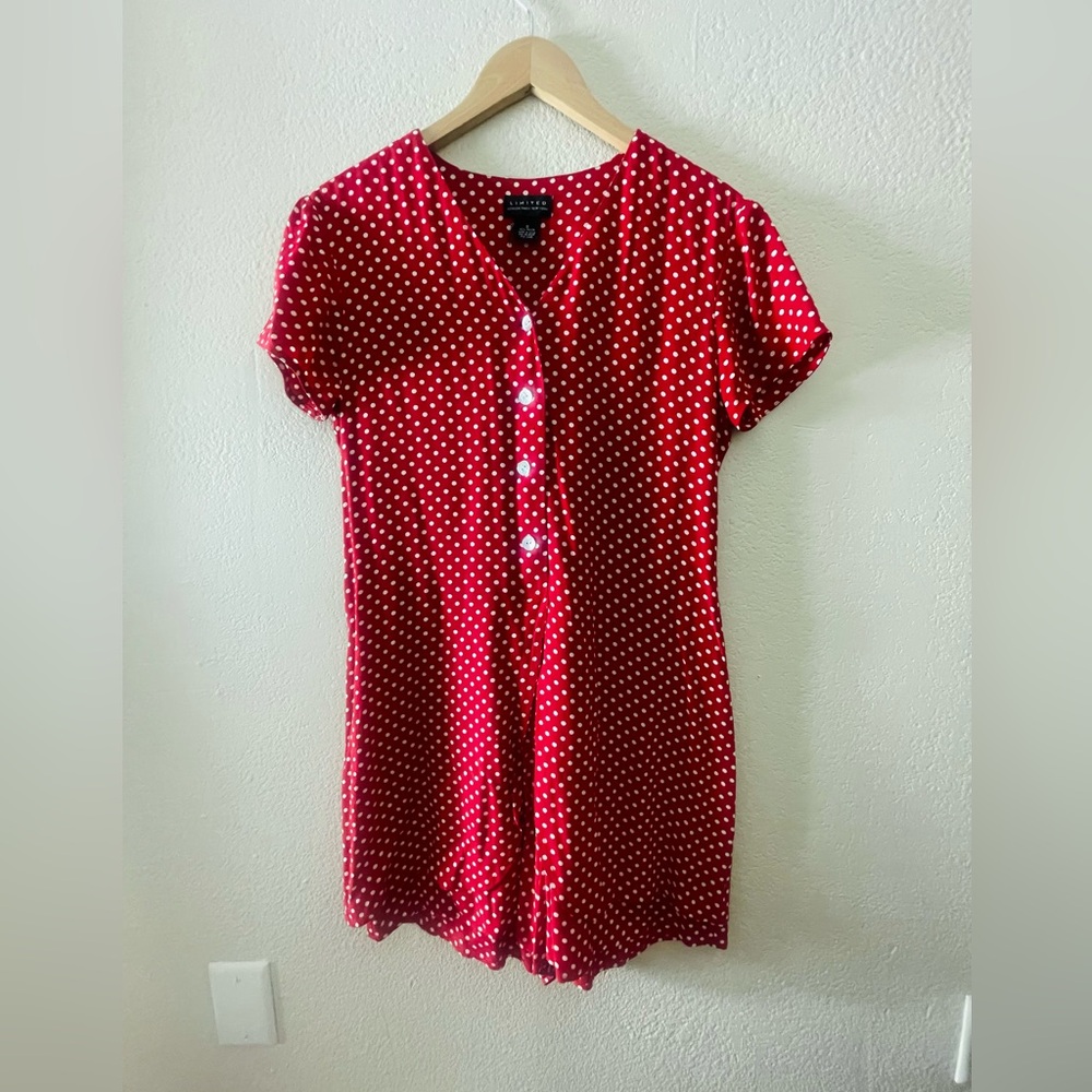 Vintage Limited polka dot romper mini dress red white size S ~ 90’s Y2K